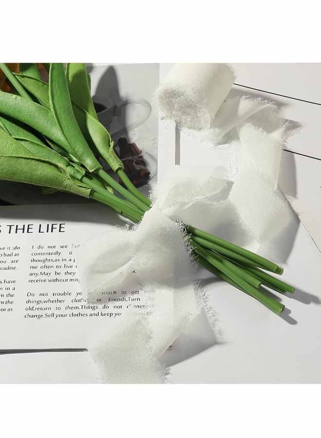3PCS Red Handmade Chiffon Silk Ribbon Fringe  Frayed Edges Ribbons for Wedding Invitations Bridal Bouquets Gifts Wrapping Crafts Holiday Party Decorations - Image 3
